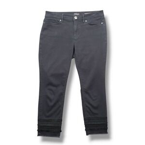 J Jill Authentic Fit Slim Ankle Jeans Womens 6 Petite Boho Hem Crop Black STAIN